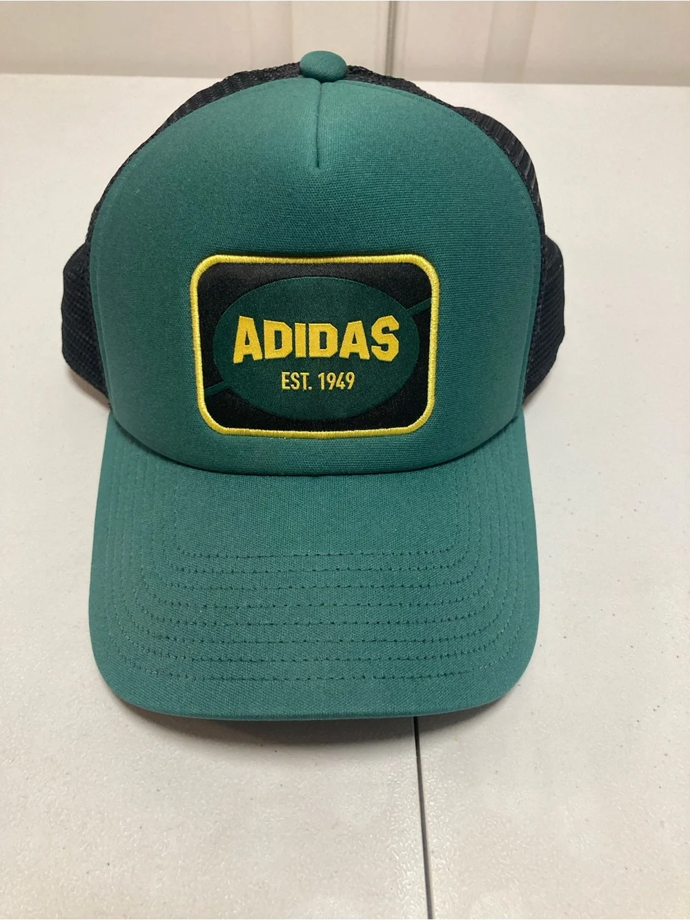 adidas Green and Black Trucker Hat with Yellow Logo